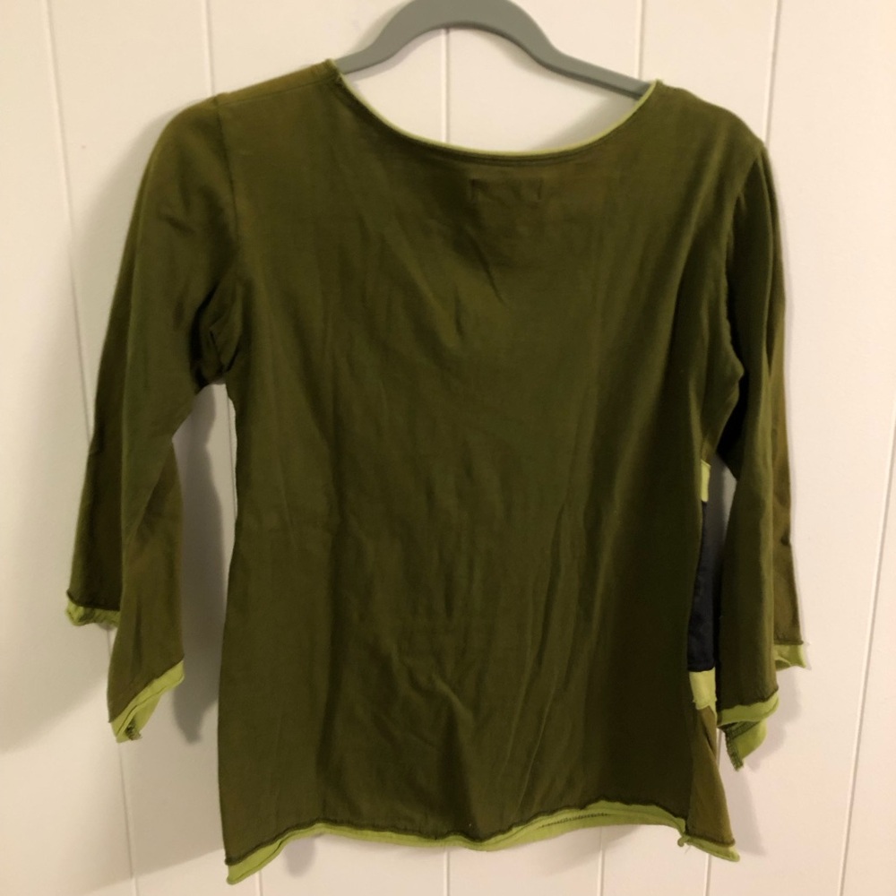 Dragonfly Olive Green Sunburst 3/4 Sleeve Top Small - Picture 2 of 7